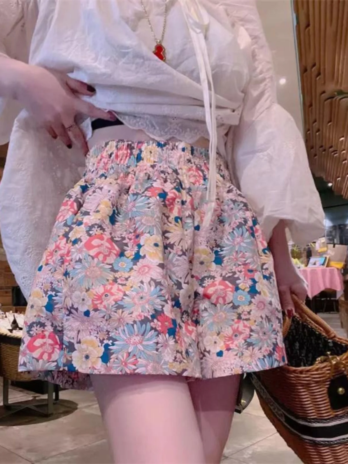 Plus Size Casual Dun Thuis Vrije tijd Strand Bloemen Dames Orts Hoge taille Wijde pijpen Broek Zomer Hotpants Asymmetrisch ontwerp