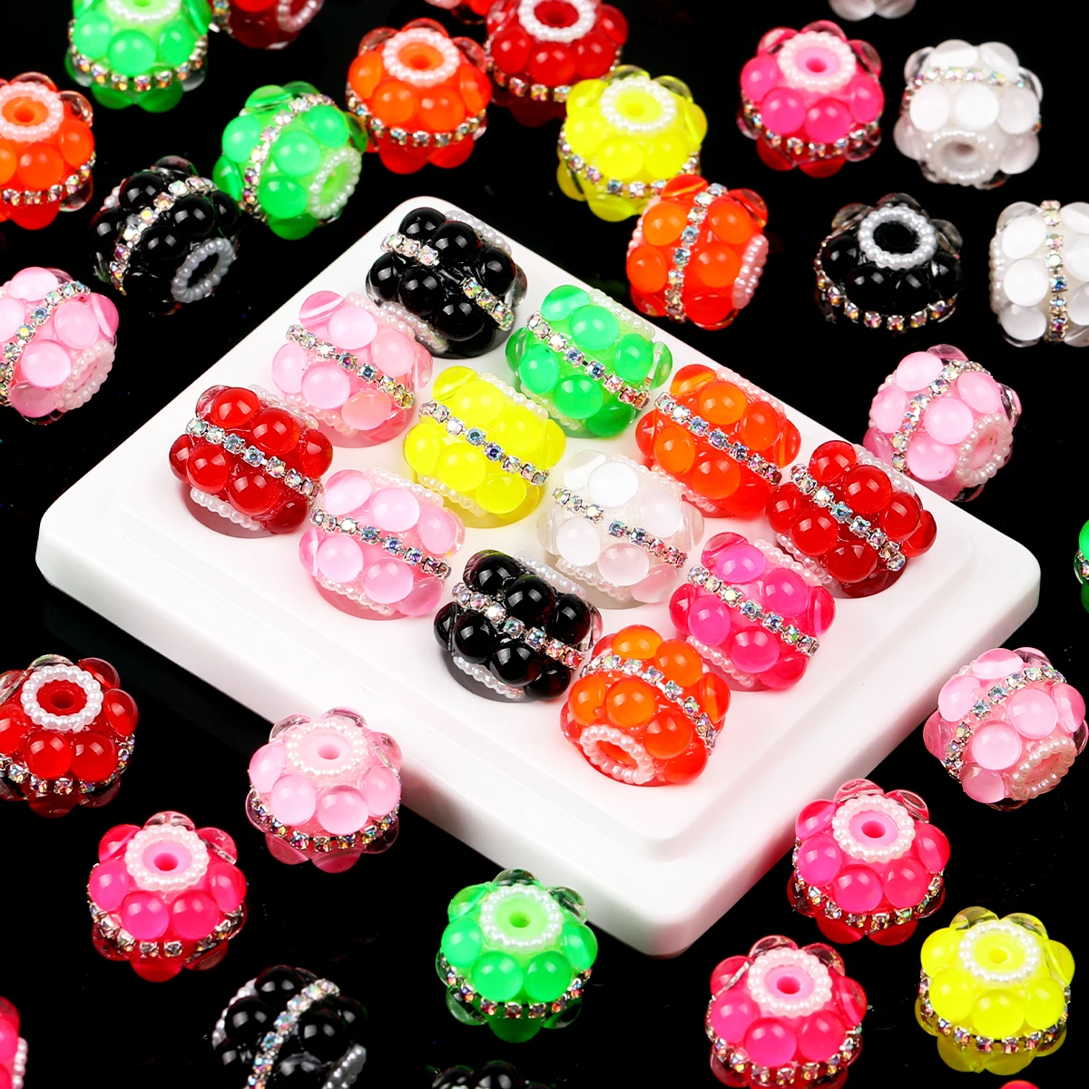 5pcs Random Color 18x16mm Flower Rhinestone Acrylic Beads DIY Bracelet Jewelry Making Supplies