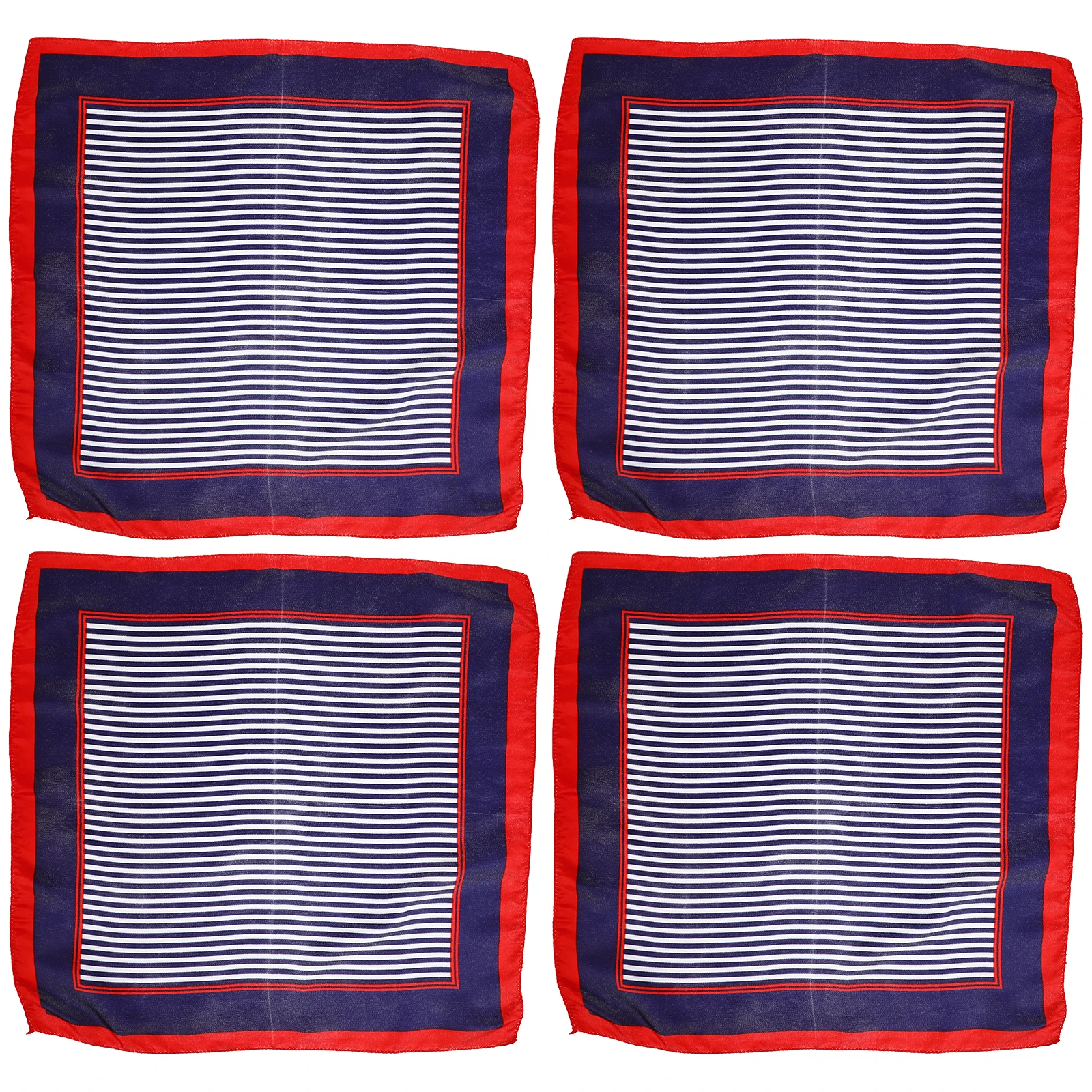 4pcs Small Square Women Professional Accessories Red Stripe Silk Neck Scarf Lightweight Hair Scarf Soft Durable