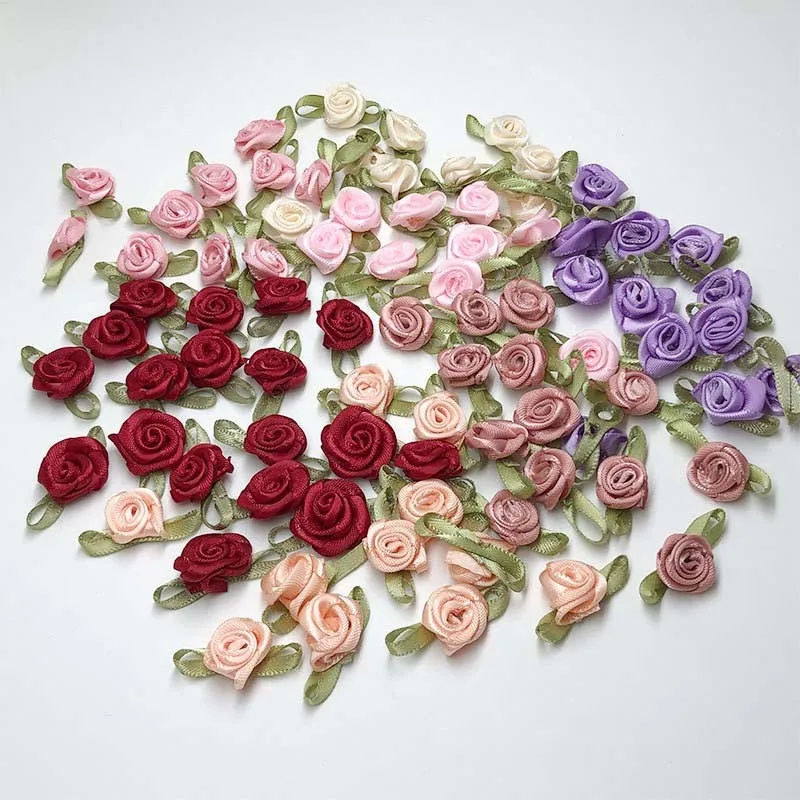 100Pcs Rose Flowers Heads Patch Make Satin Appliques For Clothes Wedding Decoration Accessories