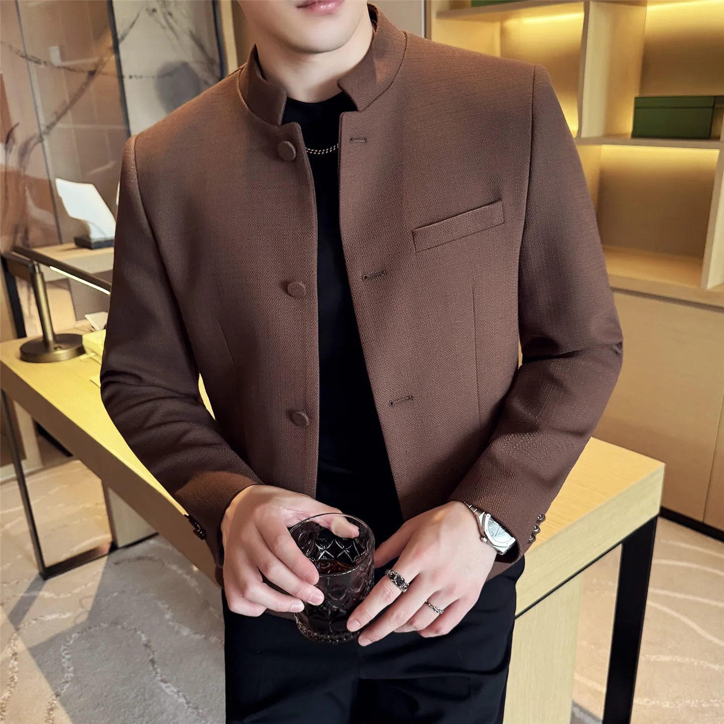 

Men's Casual Jackets Autumn Winter New Chinese Style Stand Collar Short Jacket for Man Plain Color Slim Fit Casual Men Coats 4XL