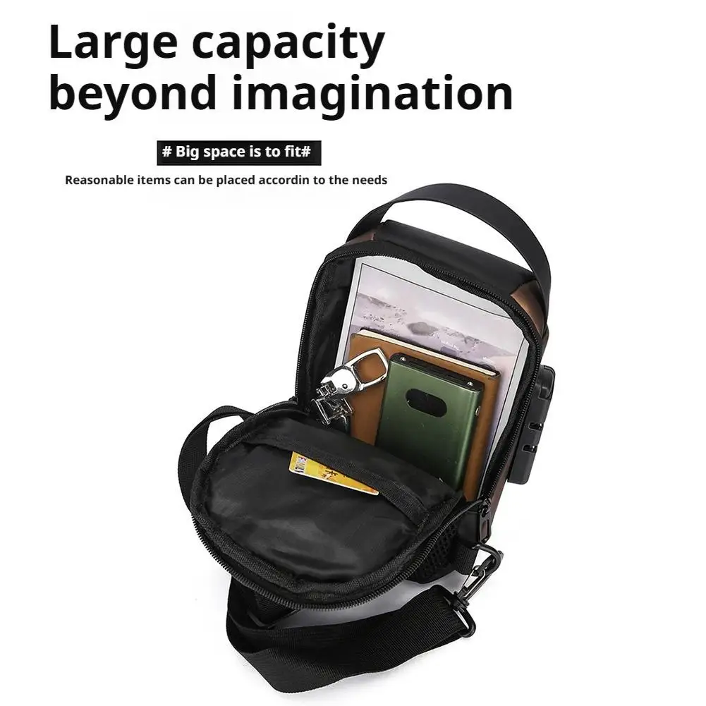 Men's Anti-Theft Chest Bag USB Charging Port Crossbody Sling Bag Password Lock Large Capacity Shoulder Messenger Pack