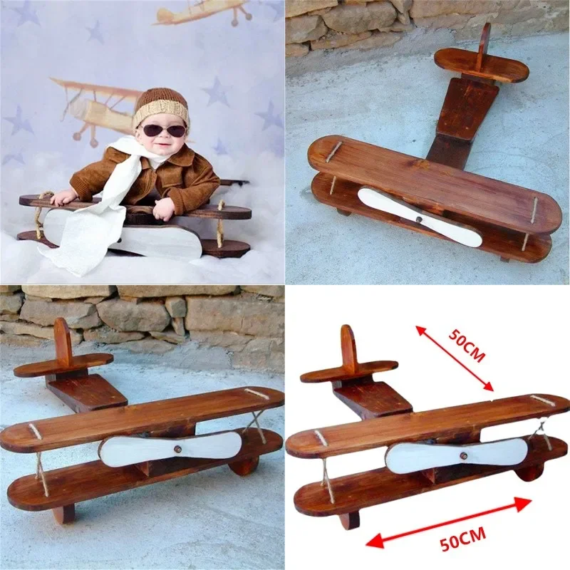 Baby Photography Props Posing Props Baby Shoot Accessori Wood Retro Plane New Born Baby Milestone Posing Hundred Day Photo Props