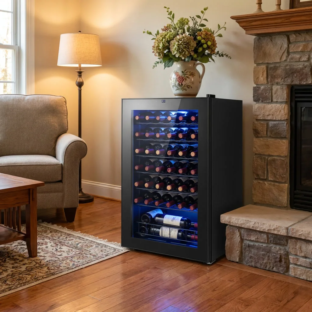 Single Zone Wine Cooler 130L Holds 46 Bottles Wine Fridge Electronic Temperature Control Touch Control  For Home Kitchen Bar