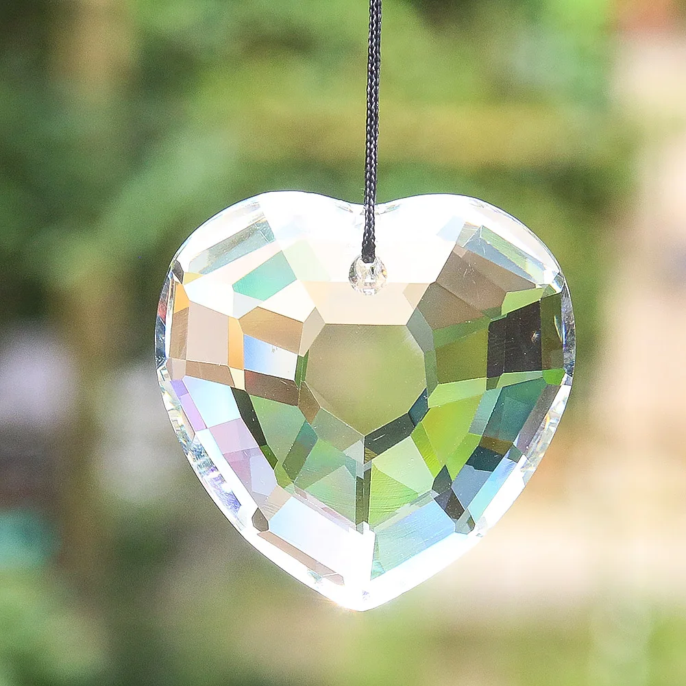 45MM Clear Charm Faceted Prism Glass Love Heart Crystal Sparkling Sun Catcher Pendant Chandelier Lamp Dangle Parts Wedding Decor