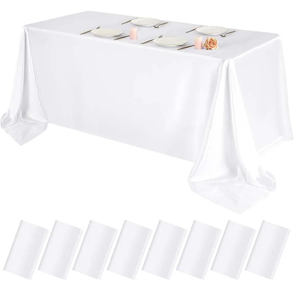 145-396cm Satin Tablecloth White Long Rectangle Smooth Overlay Table Cloth for Wedding Party Restaurant Christmas Banquet 1pcs