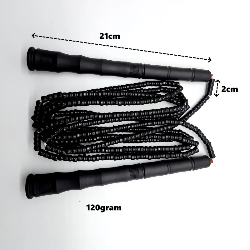 NEVERTOOLATE NO LOGO PVC beads long handle PURE BLACK  BEADED ROPE 3 meter skipping rope soft PVC beads adult skill tricks