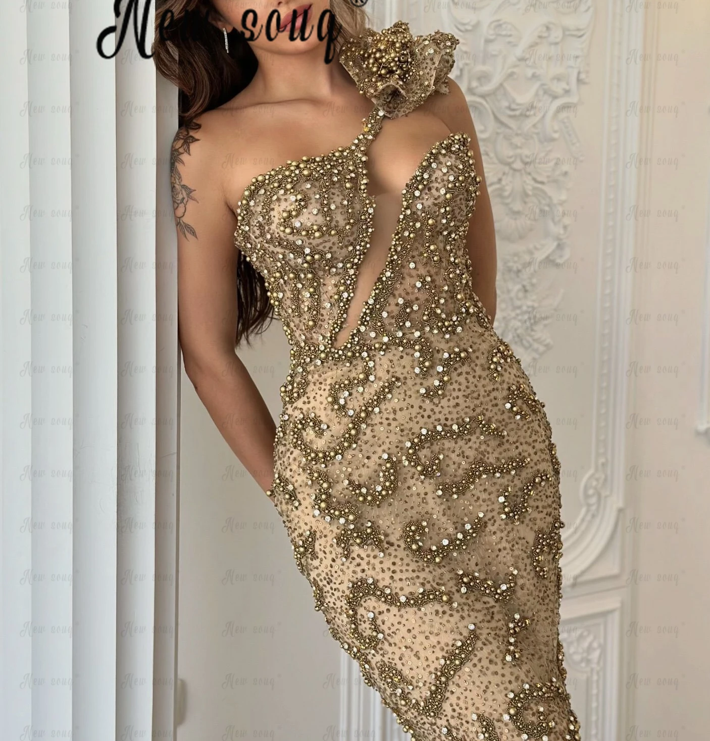 Vestido de noite marrom rico, Vestido de baile sereia Aso Ebi, Segunda recepção, Vestidos de celebridades, Um ombro, Inverno