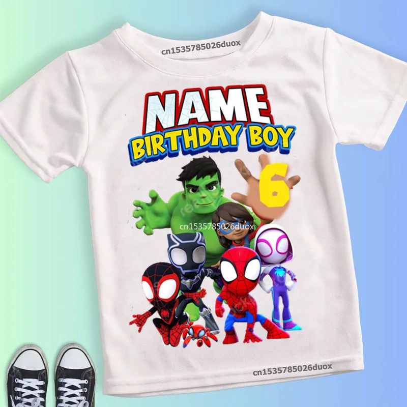 2 3 4 5 6 7 8 9 Marvel SuperHero Birthday Boy Summer Short Sleeve Shirt SpiderMan Hulk Personalize Name Birthday Boys T-shirts