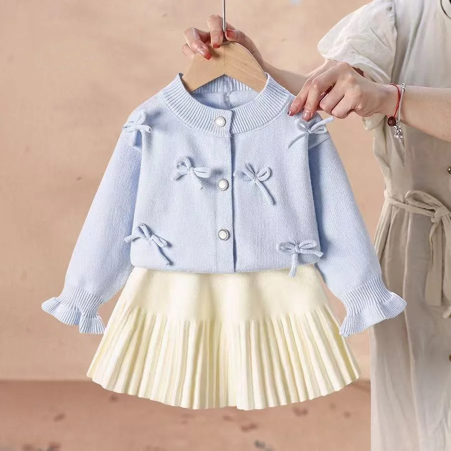 Baby Girl Cardigan Jacket Set Spring Autumn Kids Knit Sweater Top and Tutu Skirt Set Girls 2 Piece Outfit Children Clothing 2-6Y