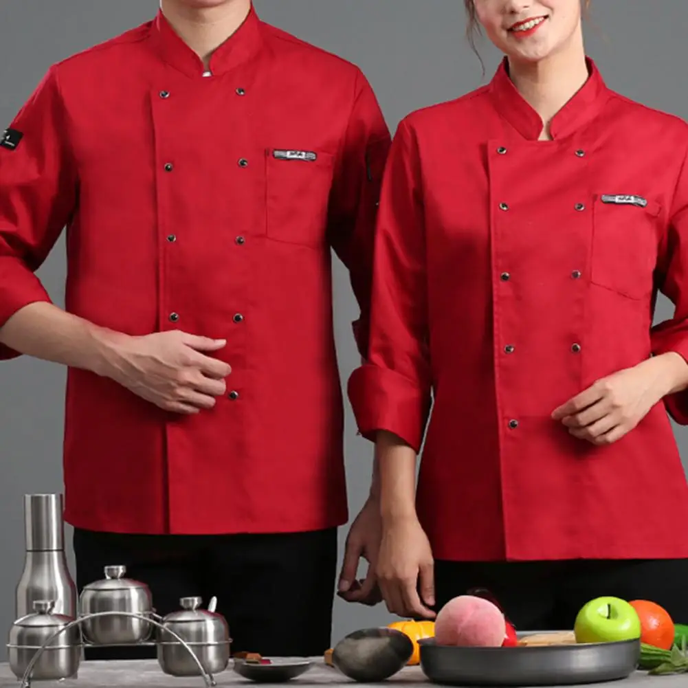 2023 Langarm Kochhemd einfarbig Zweireiher Catering Knöpfe Koch Uniform Herbst Frauen Männer Restaurant Koch Kleidung