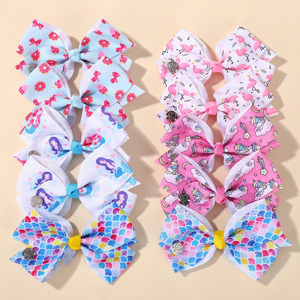 

8Pcs/lot random 5inch cheer bows hair clip geometric printed cartoon alloy hairgripes lovely boutique headdress girls barrette