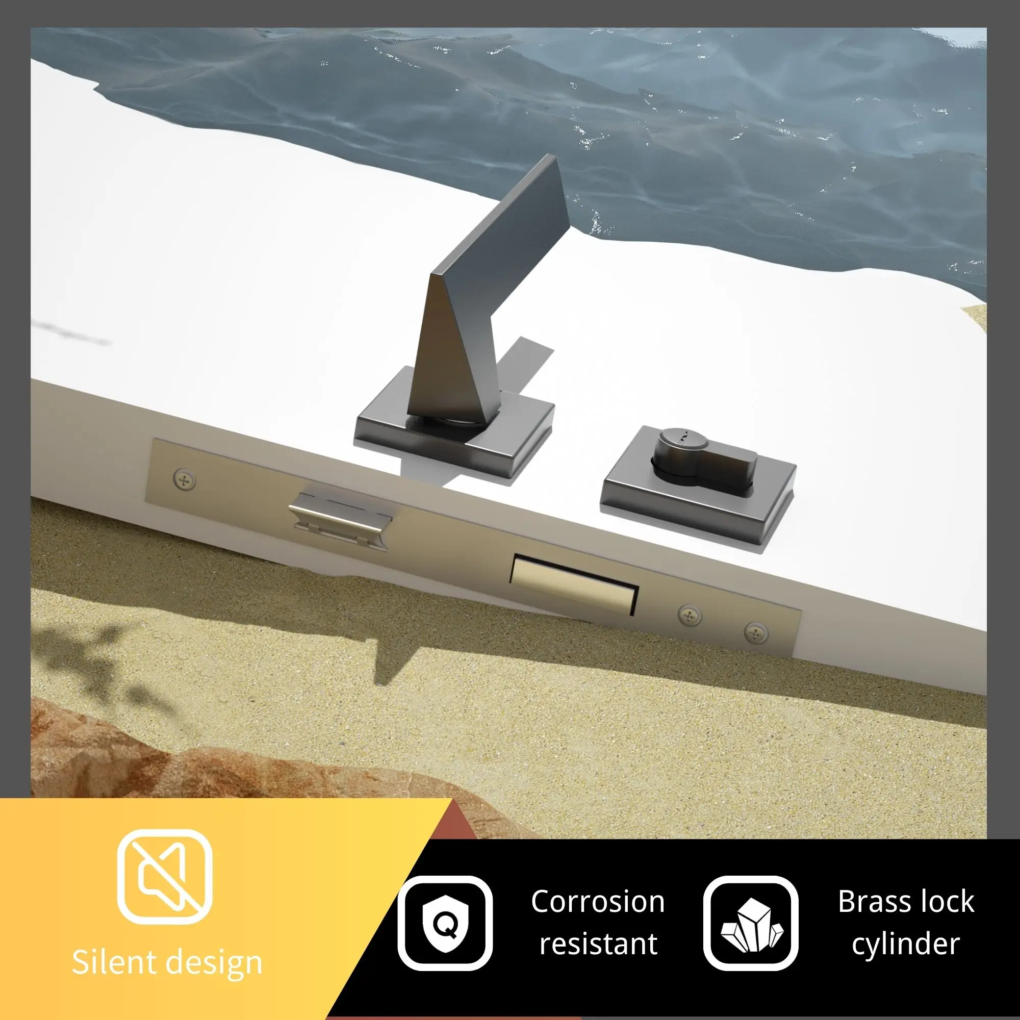 Verqni Maniglie & Accessori Srab223 Moderno Preto Fosco Mudo de Alumínio Alavanca da Porta Lidar com Bloqueio Conjunto Fechadura Silenciosa Interior Porta Principal