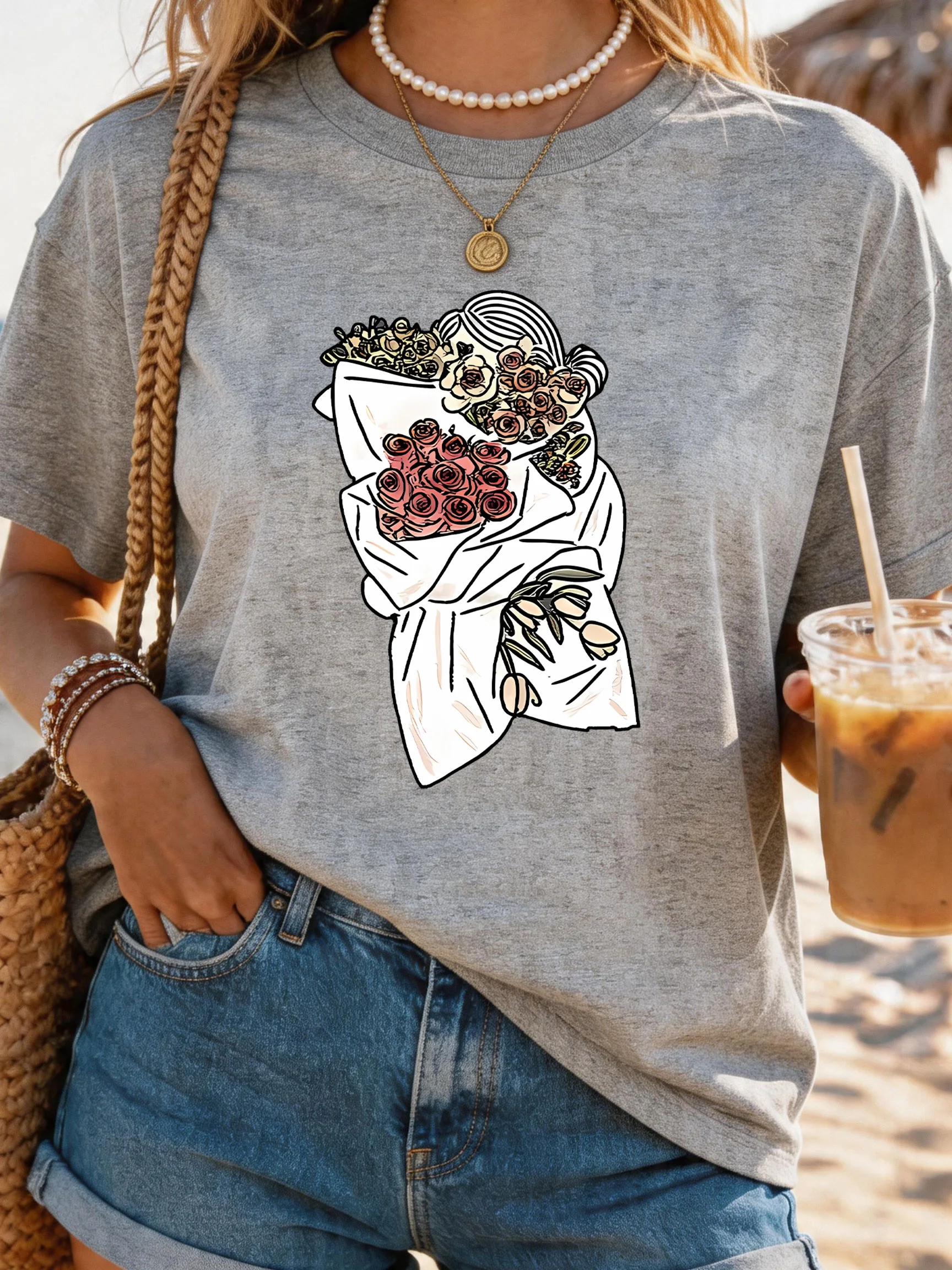

Women's Large Size Printed round Neck Short Sleeve T-shirt 1-7XL Comfortable Casual Top in European Style