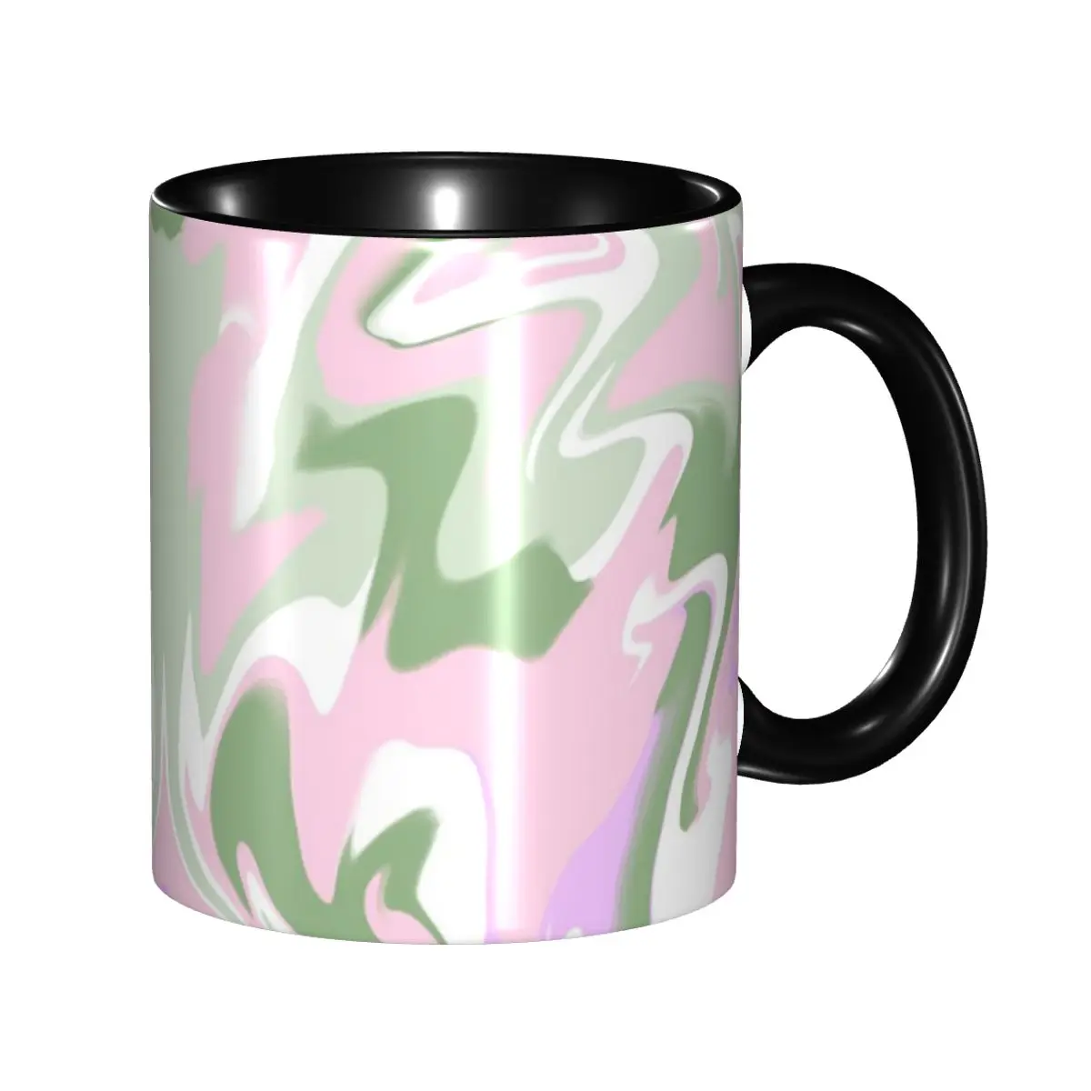 Taza de remolinos abstractos marmorizados en verde salvia, divertidas tazas de café de cerámica, tazas de té, taza de leche, regalos para mujer y hombre
