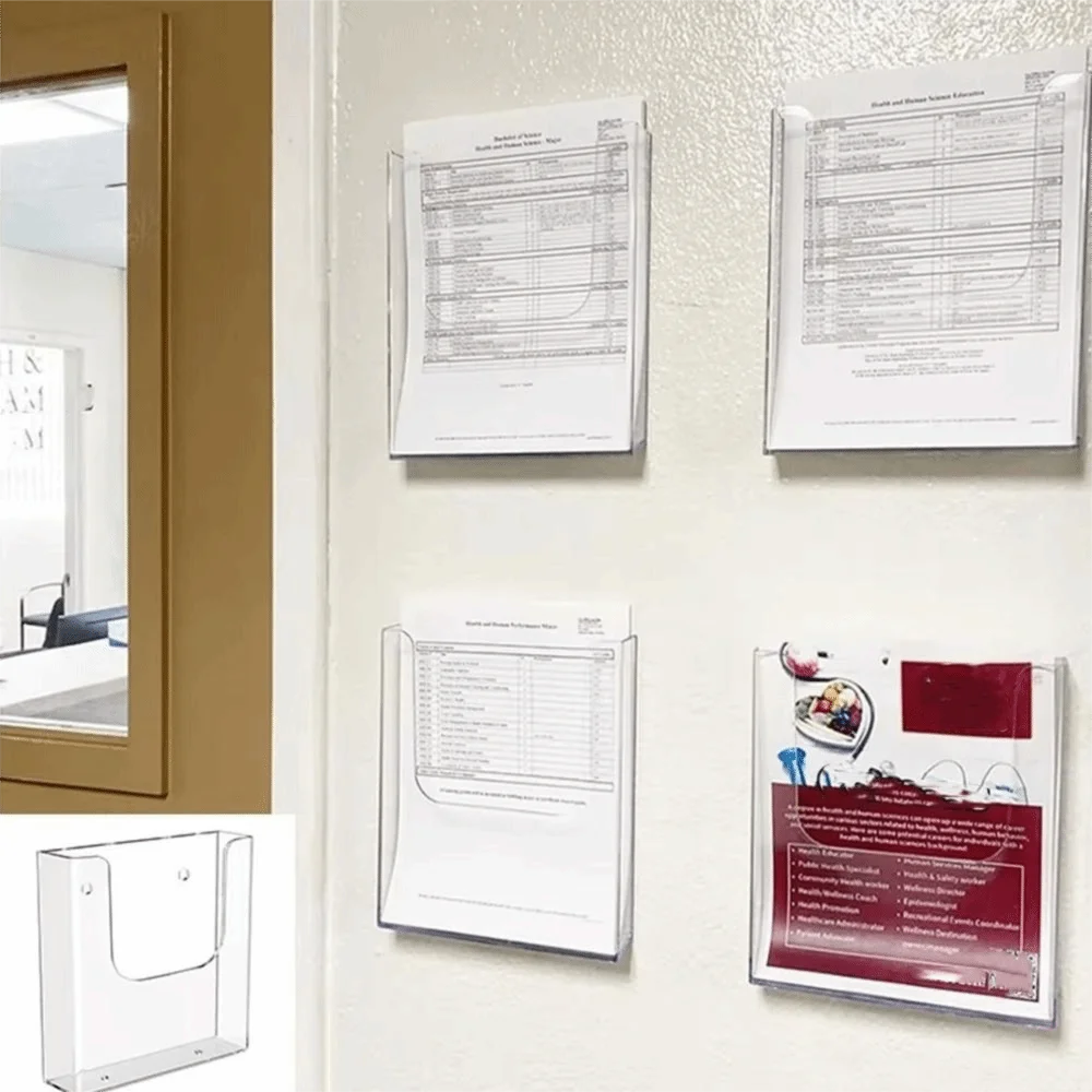 A4/A5 منظم الملفات المثبت على الحائط رف بلاستيكي شفاف رف الملفات طبقة واحدة حامل مجلد المستندات رف شاشة البيانات