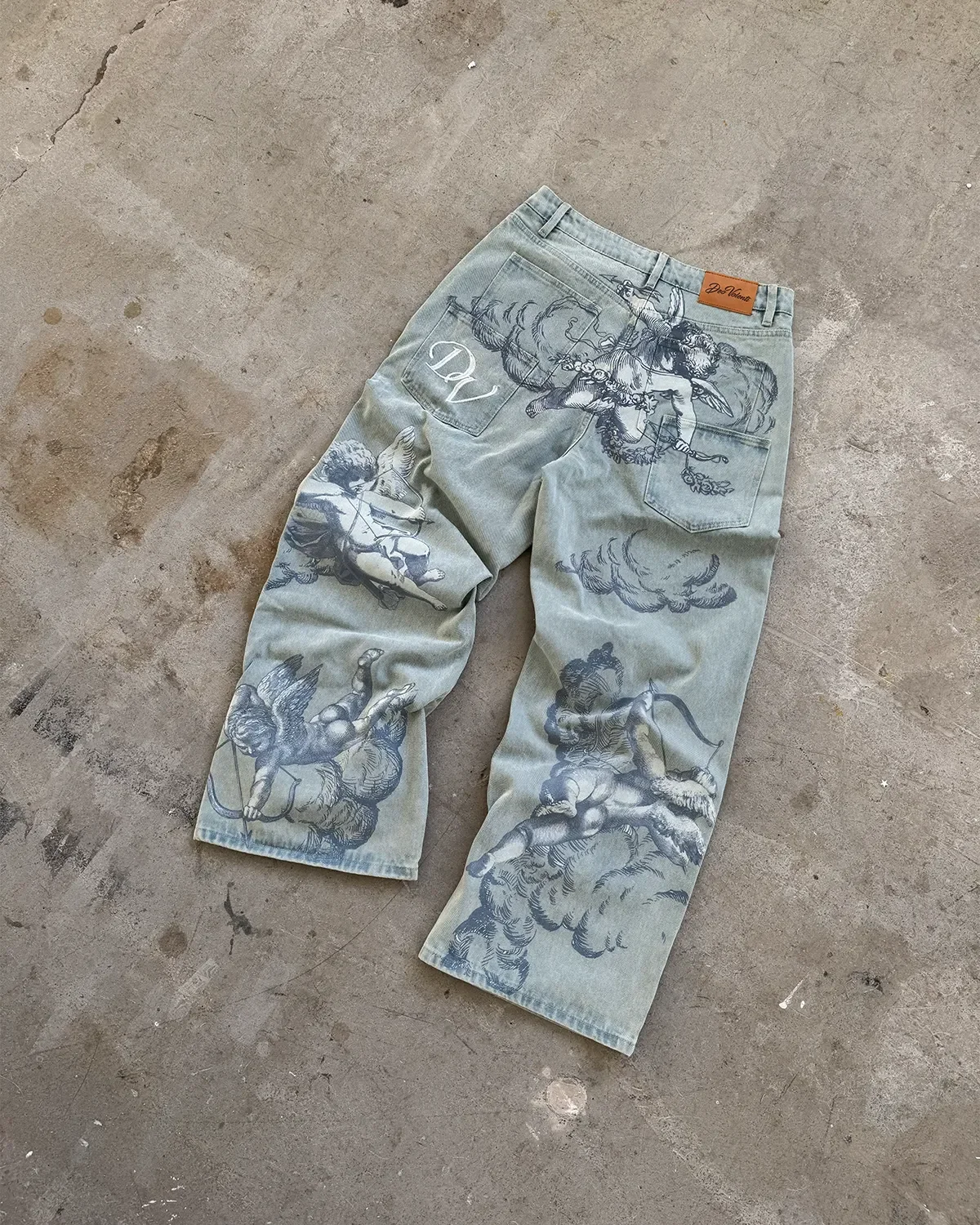 

Уличная одежда Мешковатые джинсы Мужчины Женщины Y2k Angel Ретро High Street Cupids Arrow Брюки Американский хип-хоп Повседневные прямые джинсы Одежда