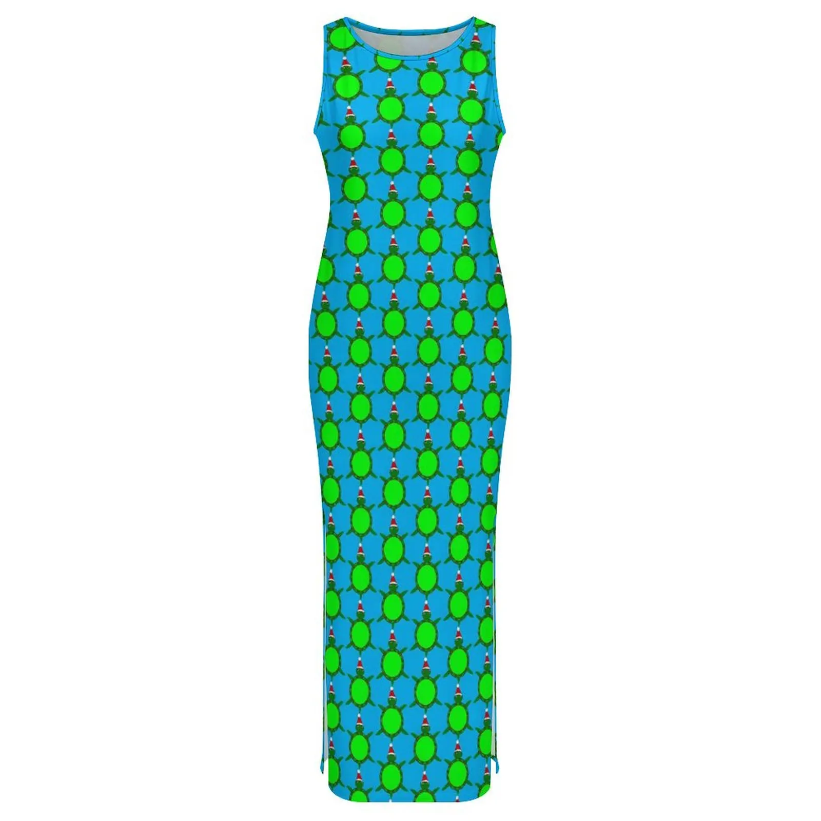 Vestido de tartaruga marinha de natal sem mangas concha florida elegante maxi vestidos férias coreano moda gráfico bodycon vestido tamanho grande