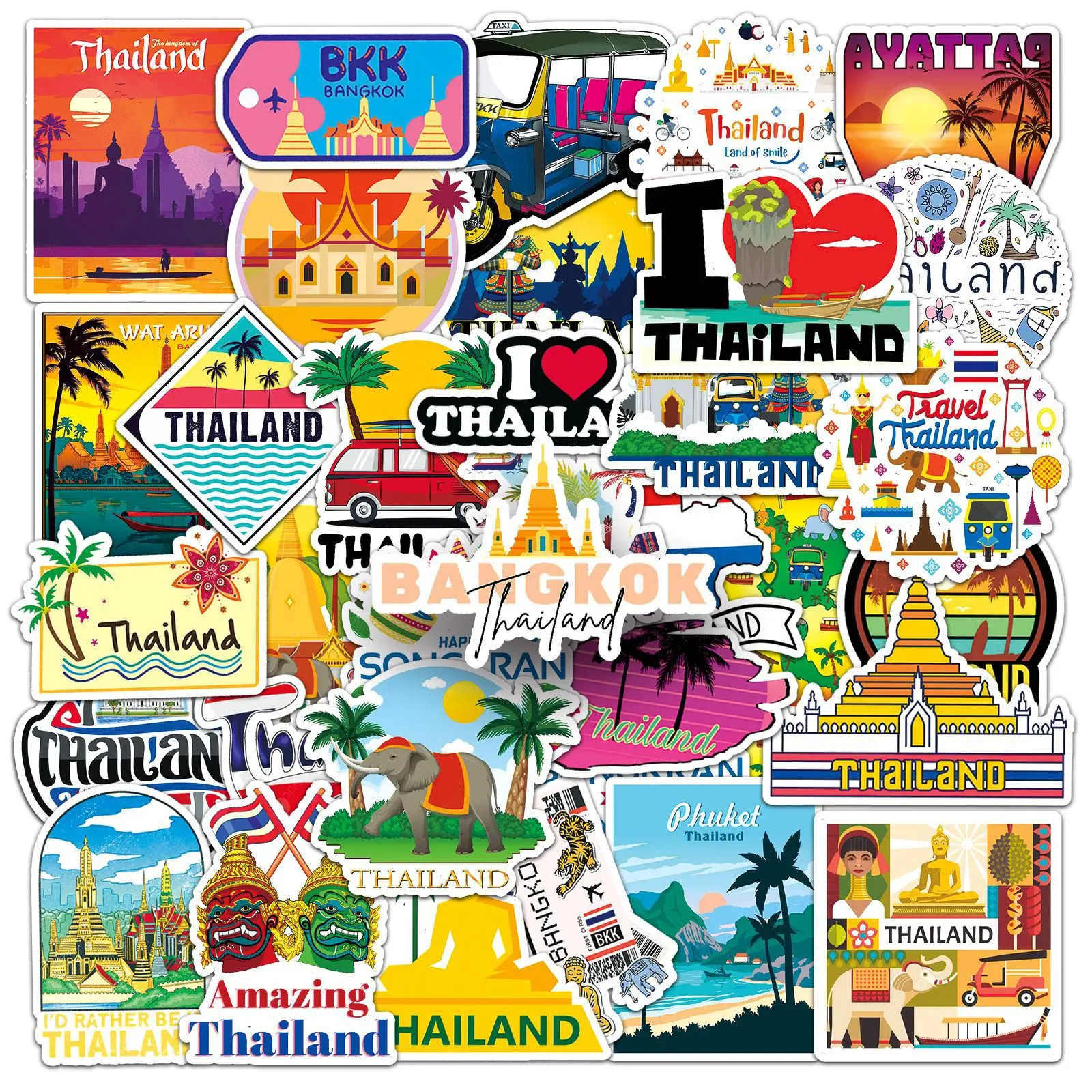 50pcs I Love Thailand Stickers For Wall Phone Luggage Waterproof Sticker