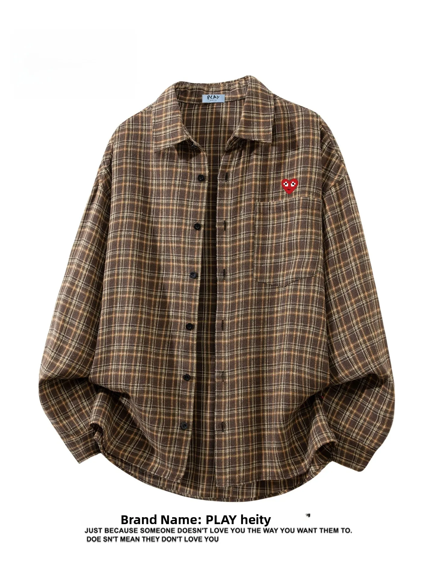 

Play Heity Retro Plaid Long Sleeve Shirt American Style Versatile Couple Outerwear Casual Loose Fit Polyester Cotton Blend