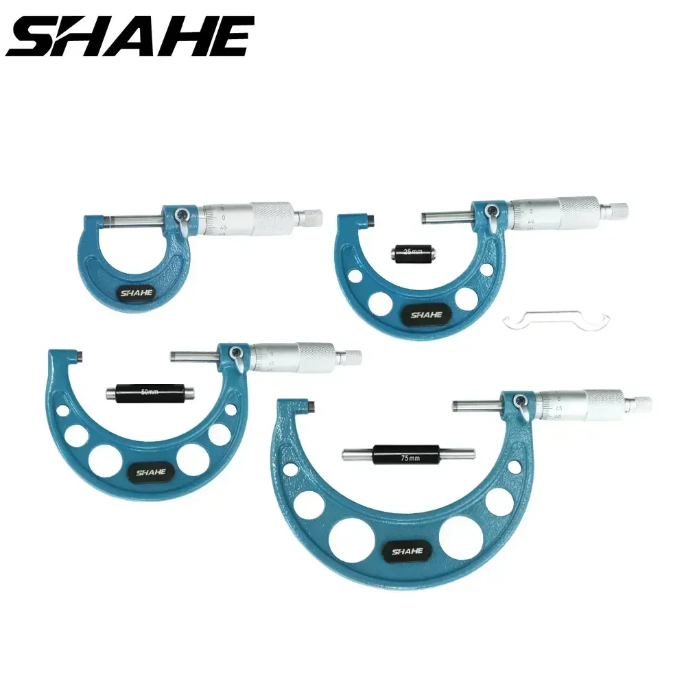 SHAHE 4pcs Outside Micrometer 0-25mm/25-50mm/50-75mm/75-100mm Metric Gauge Outside Micrometer Set