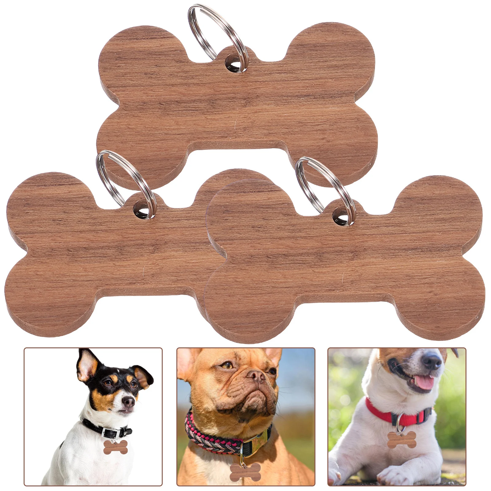 

3Pcs Personalized Dog Tags Pet Id Tags Engraved Bone Shaped Durable Rustproof Wooden Lightweight Small Size Customizable Collar