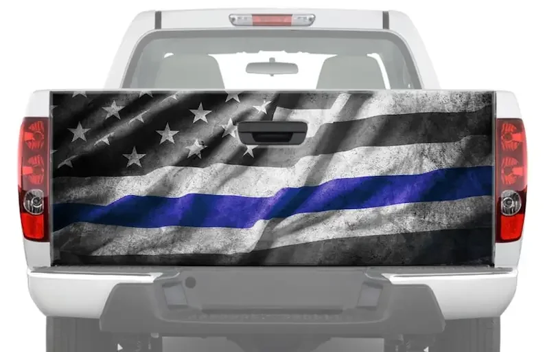 

Флаг патриотической полиции, синяя тонкая линия, грузовик, задняя дверь, графика, задняя наклейка, автомобильная наклейка, виниловая пленка, пикап