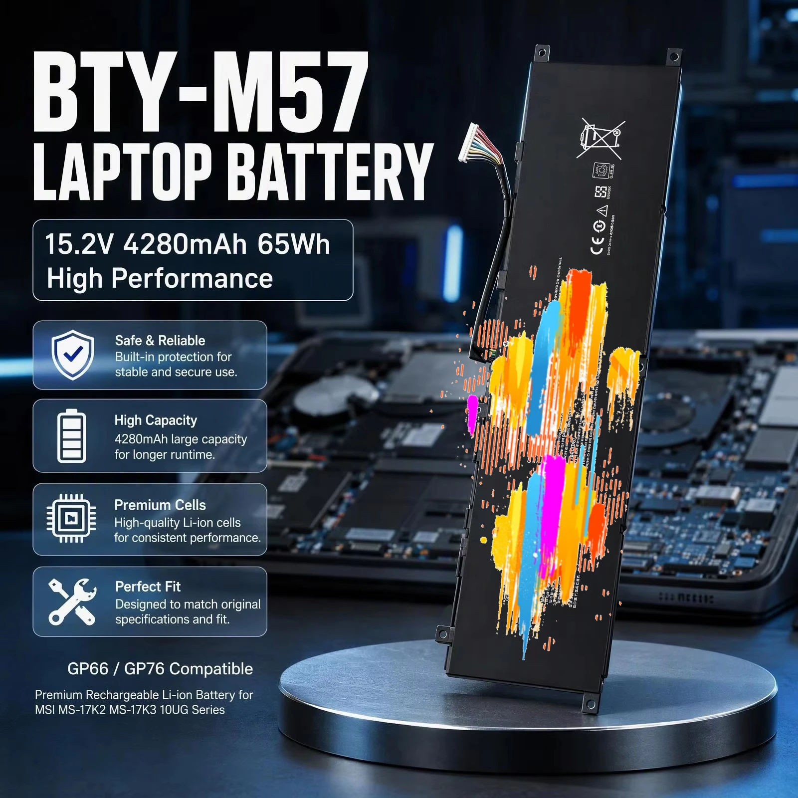 BTY-M57 Rechargeable Laptop Battery 15.2V 4280mAh 65Wh For MSI GP66 GP76 Leopard MS-17K3 MS-17K2 10UG Series Notebook Battery