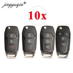 Jingyuqin 10 pz/lotto 2/3/4 pulsanti Flip custodia pieghevole per chiave auto a distanza per Ford Fusion Edge Explorer 2013-2015 HU101 blade