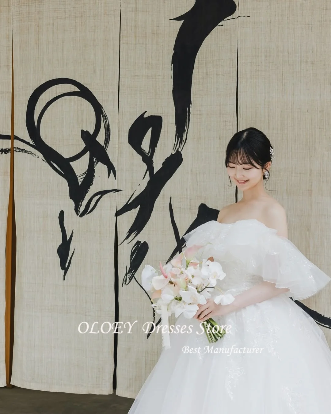 OLOEY Off-shoulder gouden draad Koreaanse trouwjurken Zachte tule Fotoshoot Elegante bruidsjurken  ien Sierra Sierra Corset Back Custo