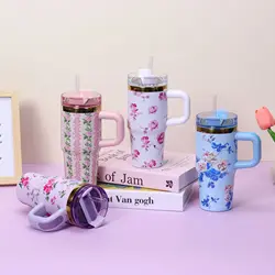14oz Car Cup 304 Stainless Steel Insulated Travel Tumbler with Handle Straw Lid & Cold Retention for Vehicle, Office, Gifts