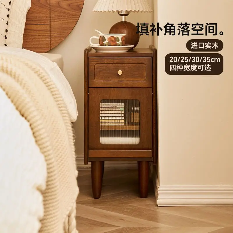 Rubber wood bedside table Log wind Modern simple household small apartment Bedside table Bedroom storage Crack cabinet