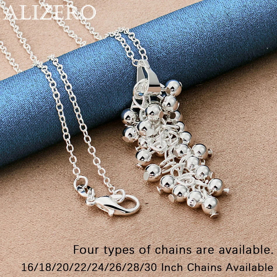 

ALIZERO 925 Sterling Silver Grape Beads Pendant Necklace 16-30 In Chain For Women Fashion Jewelry Party and Daily Wear