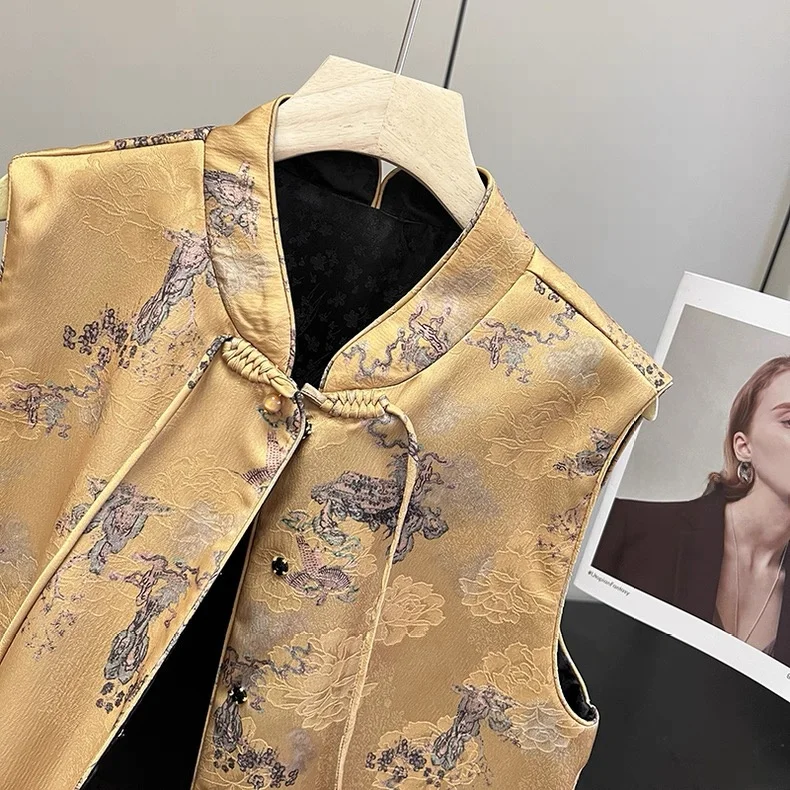 New Chinese Style Heavy Embroidery National Trend Pipa Handmade Woven Tassel Buckle Warm Luxury Stand Collar Vest Women