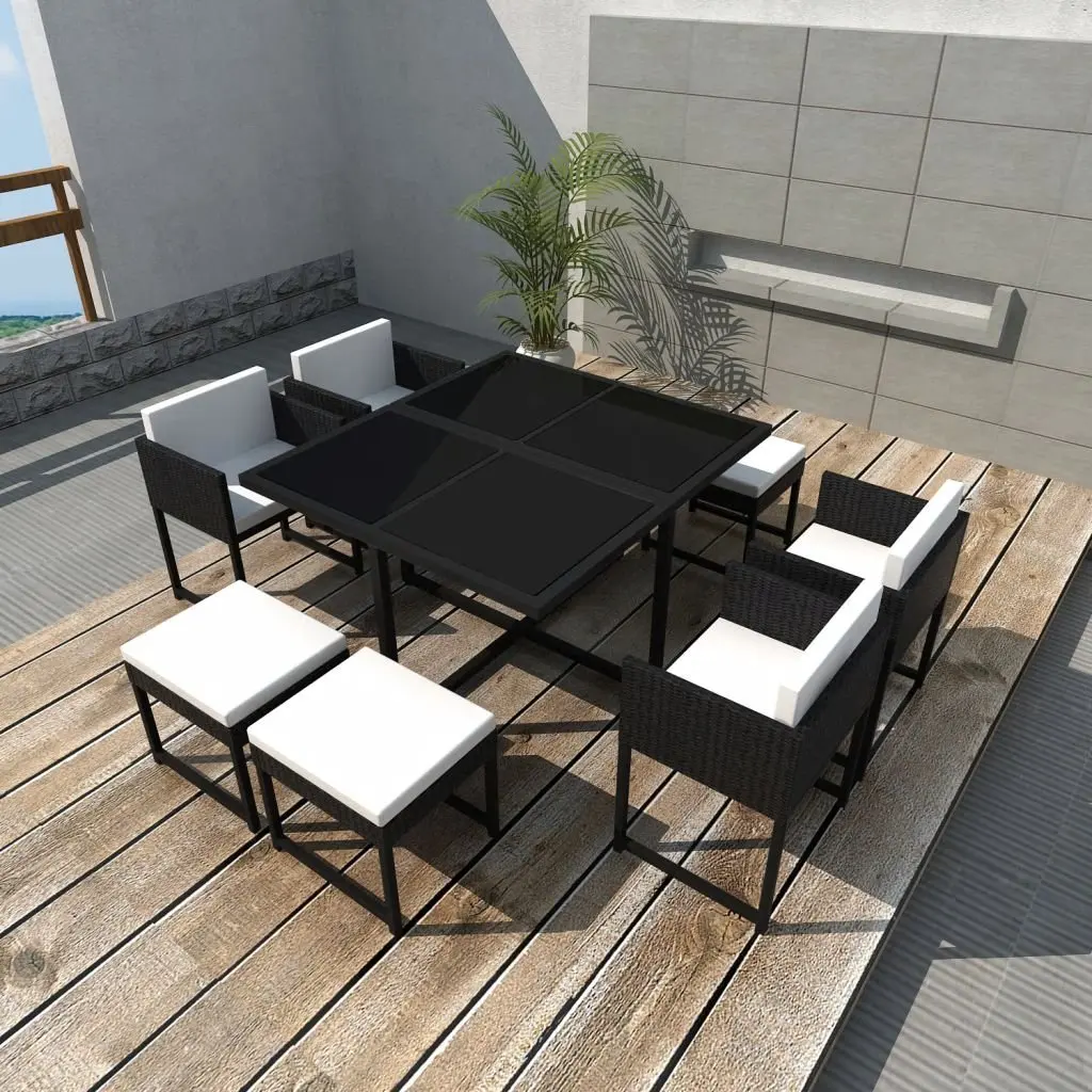 Outdoor Dining Set 8-Seater Steel Frame PE Rattan Tempered Glass Top Patio Backyard Garden, Customized