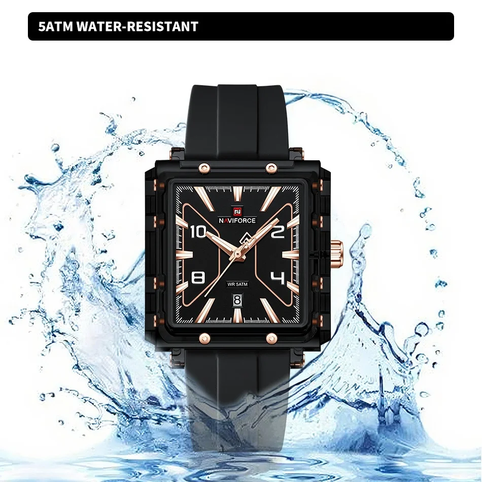 NAVIFORCE Men's 5ATM Waterproof Casual Business Fashion Quartz Wristwatch Calendar Movement Night Light Pointer Display Watches