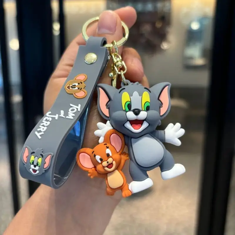 Cartoon Animation Tom and Jerrys Anti-Fall Key Chain, Cute Pvc Doll Car Key Chain, Couple Bag Decoration Pendant, Kawaii Gift