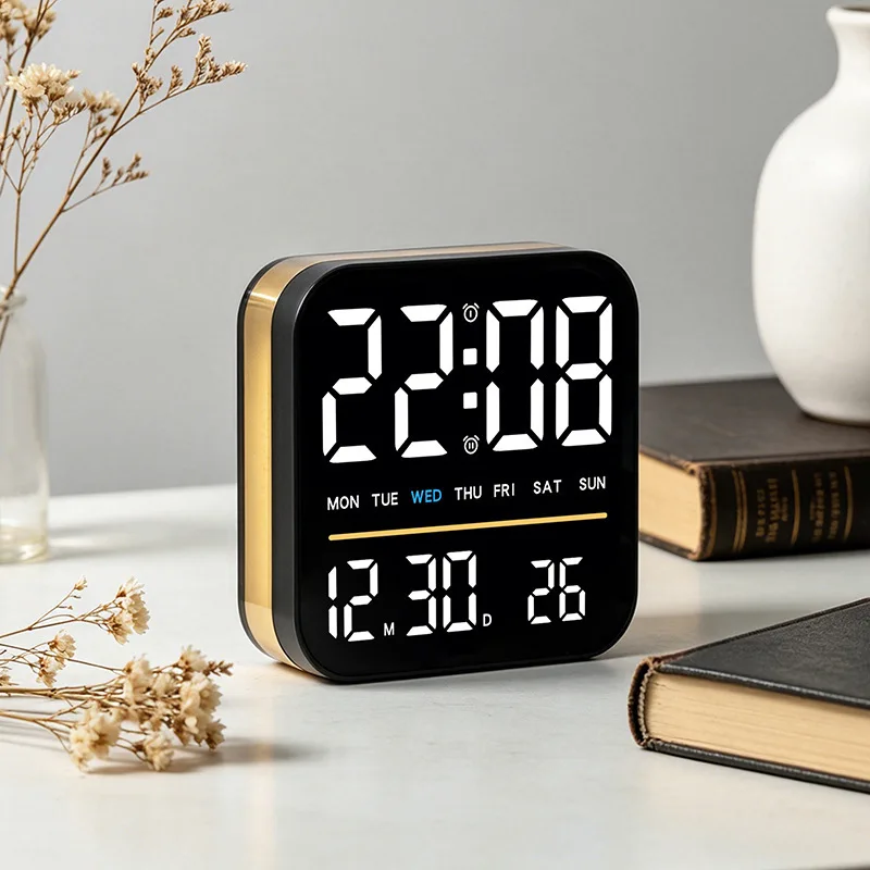 Wood Grain Multifunctional Led Electronic Alarm Clock With Warm Night Light Decorative Table Clock Wake Up Timer For Bedroom