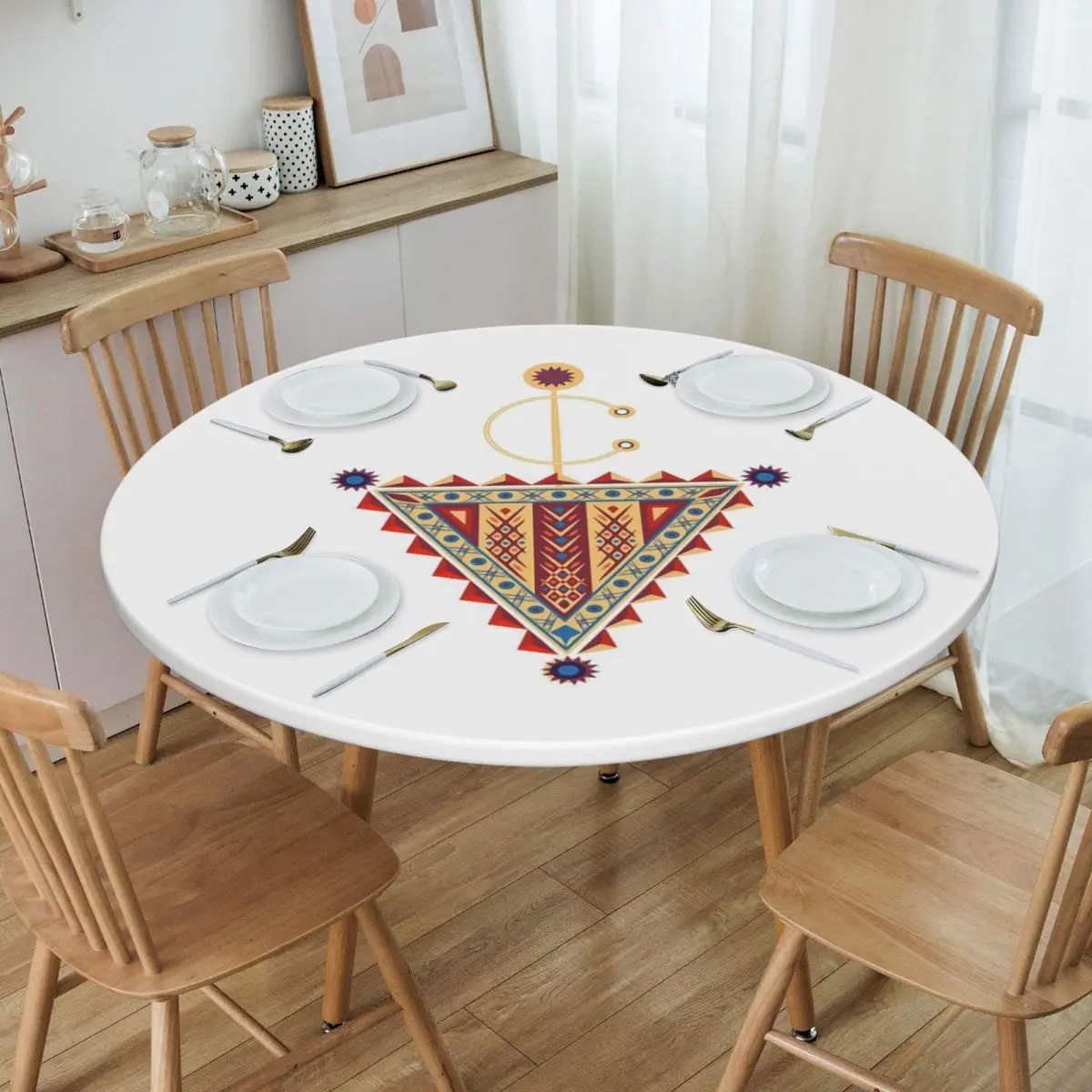 Amazigh Tazerzit Emblem Of The Moroccan Berbers Waterproof Round Tablecloth Oilproof Table Cloth for Events Dining Table Cover