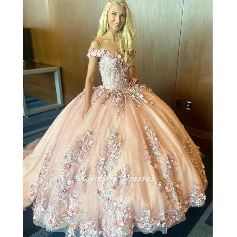 Vestido de fiesta de graduación de 15 años, traje de baile de quinceañera, rosa dorado, hinchado, corsé, espalda, 15 años