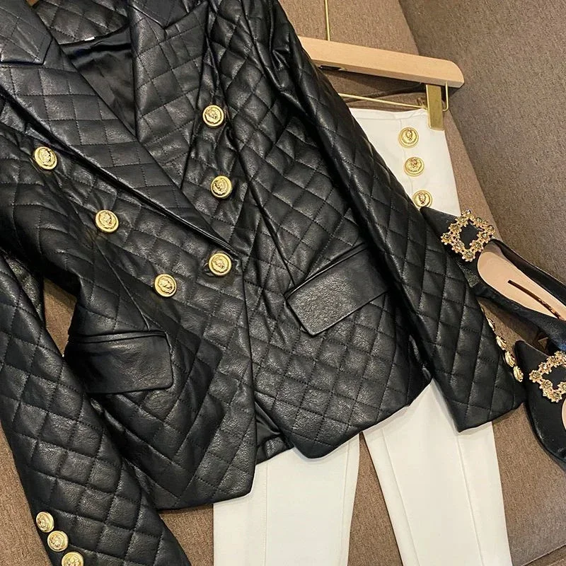 Spring Autumn Short Leather Suit Jacket Women 2024 New Loose Fashion Leather Coat Black Blazer Jackets Tops Outerwear Female