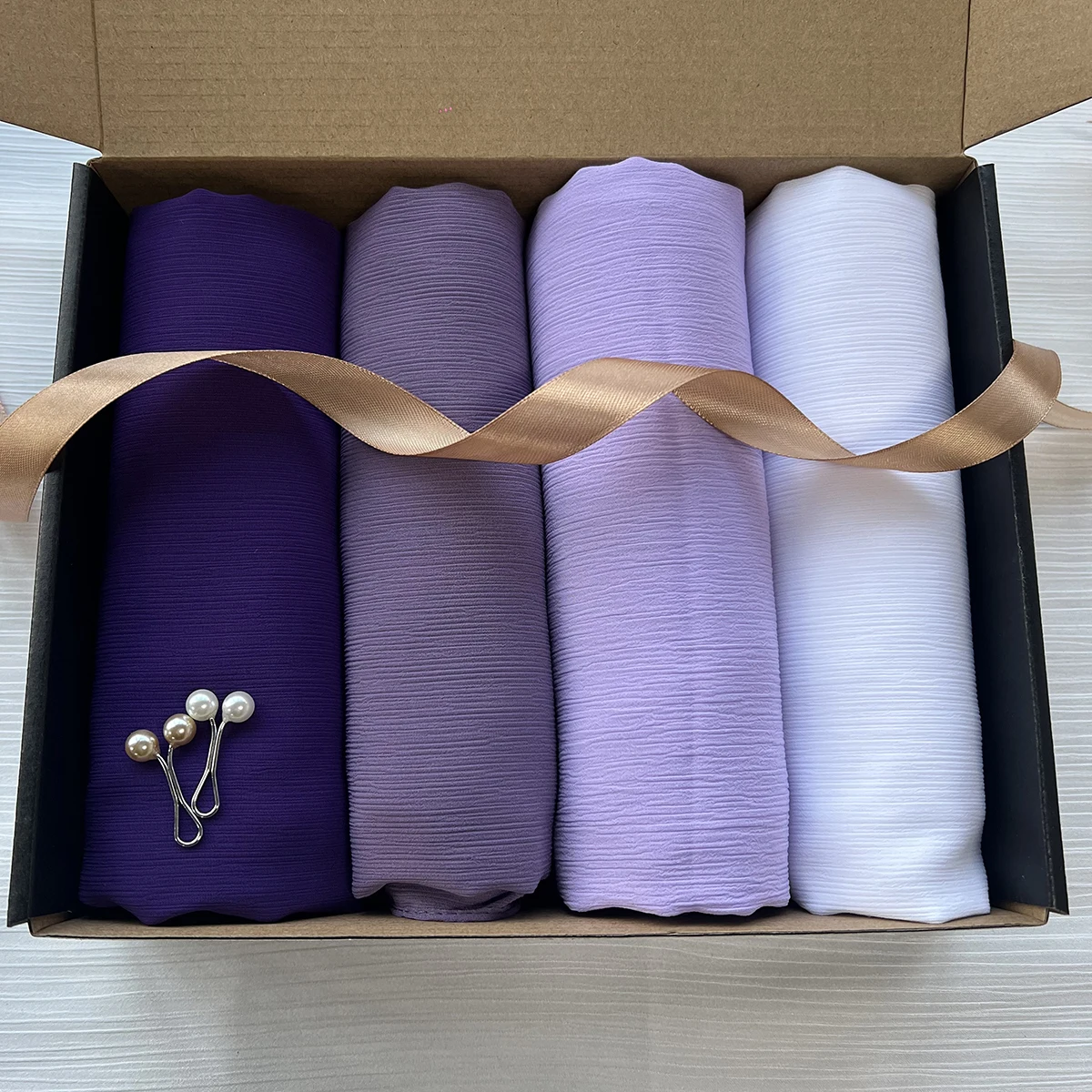 4pcs/box Custom Gift Box Premium Crinkle Chiffon Hijab Plain Crepe Scarf Malaysian Shawl Headscarf Women Accessories