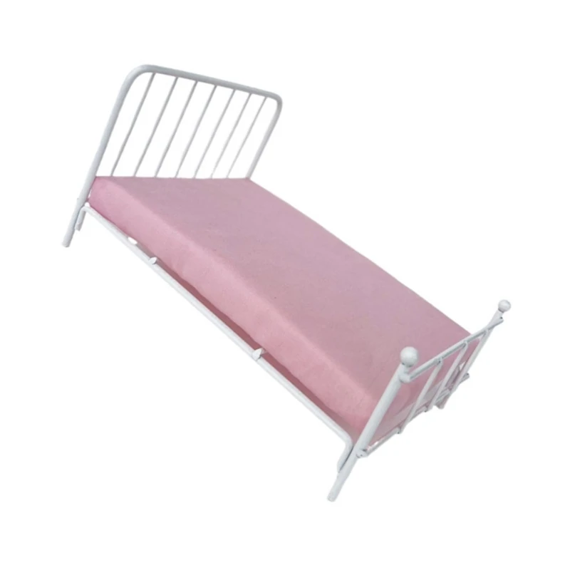 Lit élégant pour maisons poupées à l'échelle 1/12 en métal blanc robuste avec matelas oreiller inclus pour une décoration