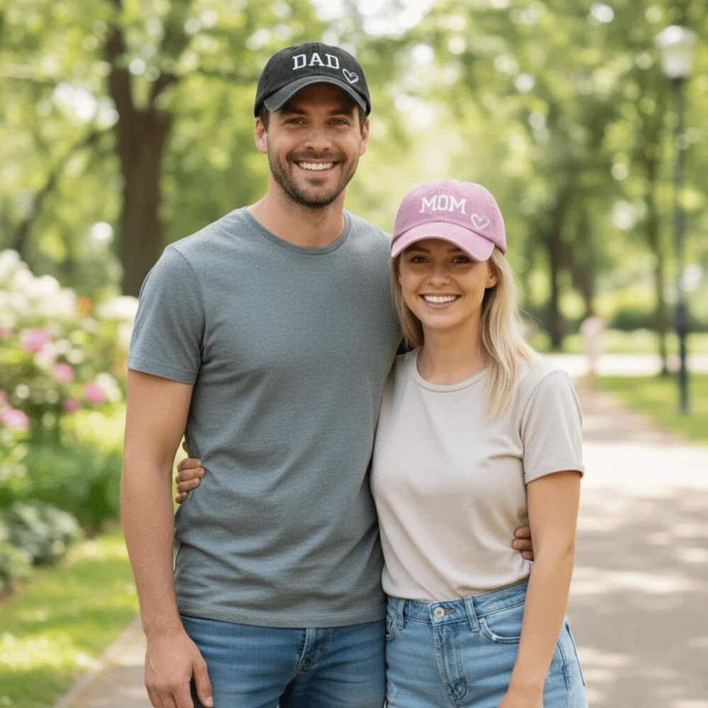 2pcs/set Fashion DAD MOM Love Printed Baseball Cap Washed Cotton Adjustable Baseball Hats Sunscreen Hats For Man Women