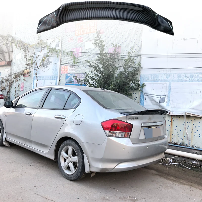 For 2009 2010 2011 2012 Honda City 100% Real Carbon Fiber Highquality Rear Spoiler Trunk Lid Diffuser R Styl