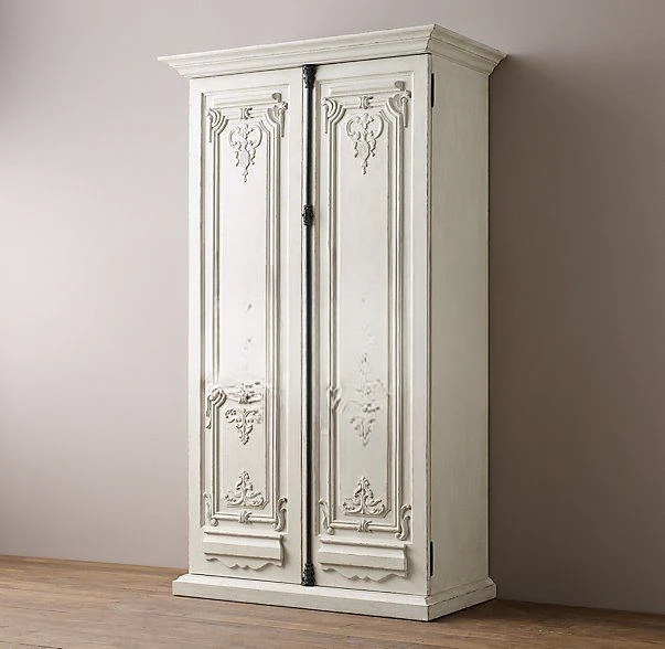 Solid wood carving flower wardrobe white children's room 2 door cabinet, bedroom clothing kitchen