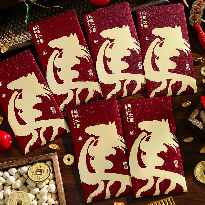 6Pcs/set  Chinese Horse Year Red Envelopes Creative Spring Festival Red Packet Cartoon Lucky Money Pockets New Year Gifts