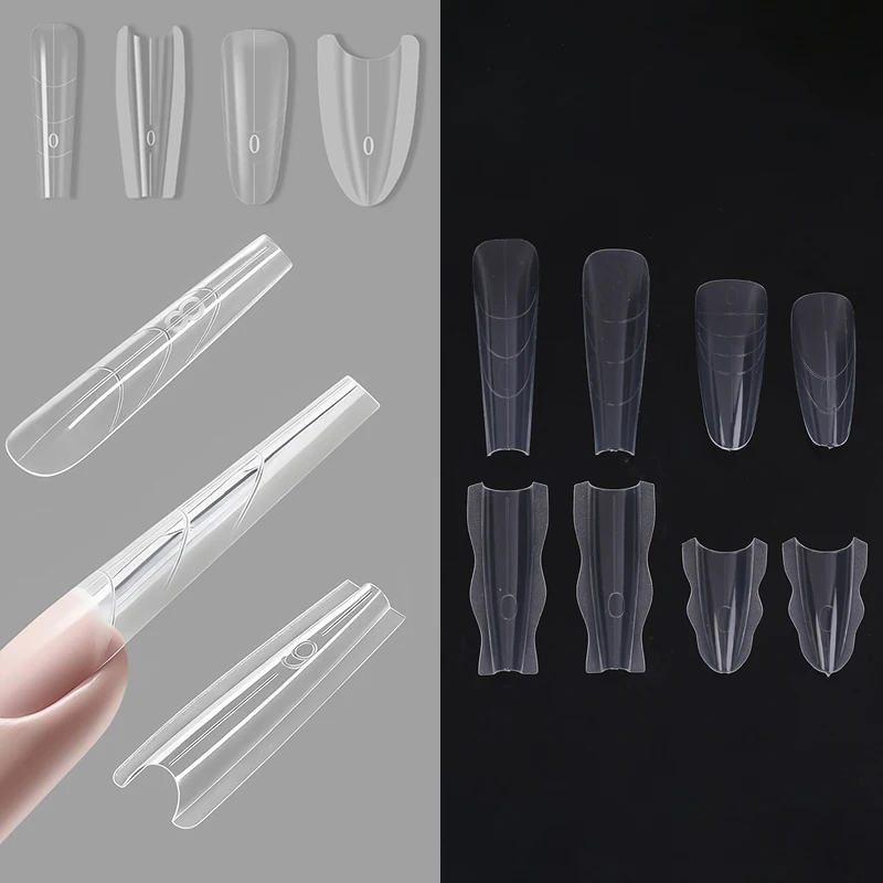 15 Sizes Reusable Sandwich Nail Forms Dual Coffin Almond Top Bottom Mold DIY Acrylic Nail Extension Salon Manicure Tool