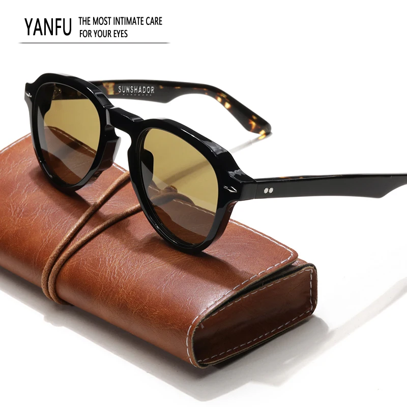 Vintage Acetate Tortoise Sunglasses Handcraft  Men Women Round Fashion Classic Glasses UV400 Outdoor Brand Designer Yellowstone