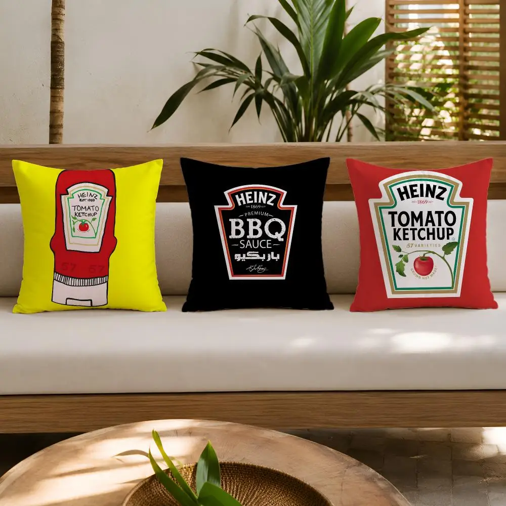 Cushion Cover Double-Sided Plush Sofa Cushion Covers Organic Breathable Invisible Zipper Funny H-Heinz Tomato Ketchup